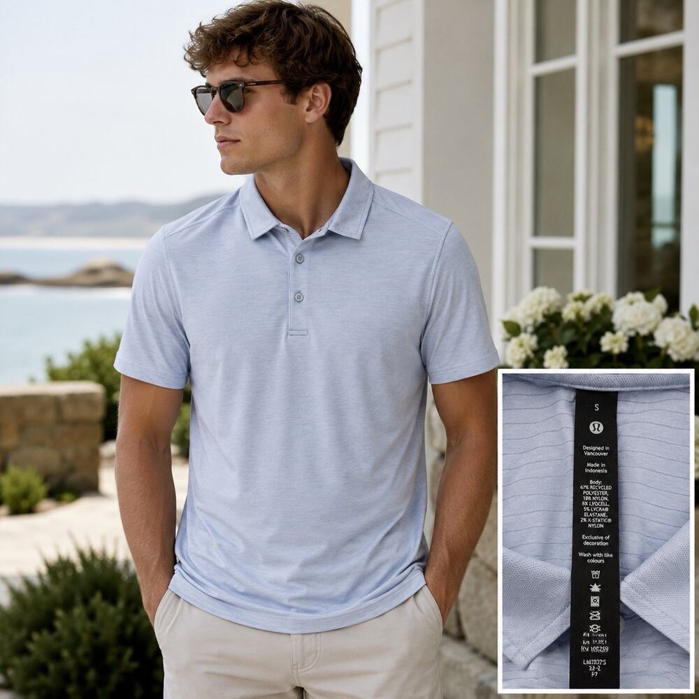 Lululemon Evolution Polo Men’s Small Light Blue Heather Performance Golf Shirt S